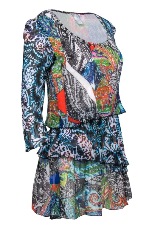 Alberto Makali - Multicolored Patchwork Printed Pleated Tunic Sz L