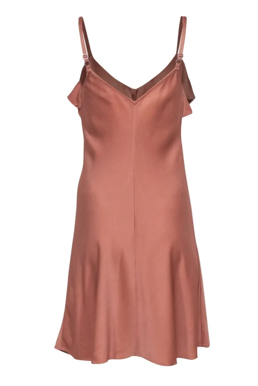 A.L.C. - Beige Crepe Satin Sleeveless Ruffle Mini Dress Sz 2