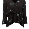 A.L.C. - Black & Blue Floral Print Silk Peplum Blouse Sz 2