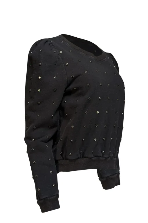 A.L.C. - Black Embellished Puff Sleeve Sweater Sz L