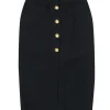 A.L.C. - Black Midi Pencil Skirt w/ Gold Buttons Sz 4
