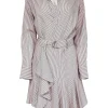 A.L.C. - Dark Red & White Striped Wrap Dress w/ Ruffled Hem Sz 8