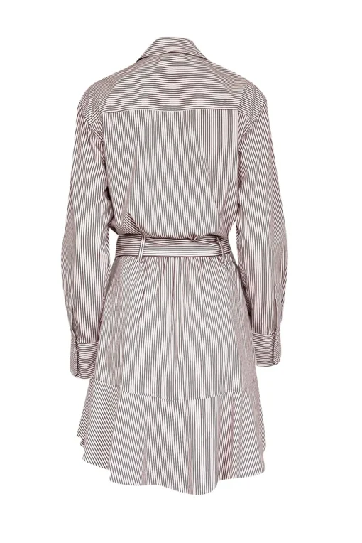 A.L.C. - Dark Red & White Striped Wrap Dress w/ Ruffled Hem Sz 8
