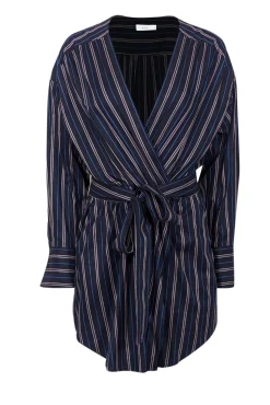 A.L.C. - Navy w/ Red & Cream Striped Faux Wrap Dress Sz 8