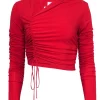 A.L.C. - Red Ruched Long Sleeve Crop Top Sz M