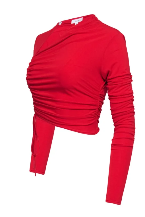 A.L.C. - Red Ruched Long Sleeve Crop Top Sz M