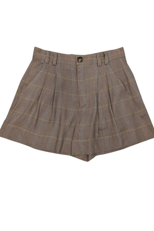 A.L.C. - Tan, Yellow, & Blue Plaid Linen Blend Shorts Sz 4