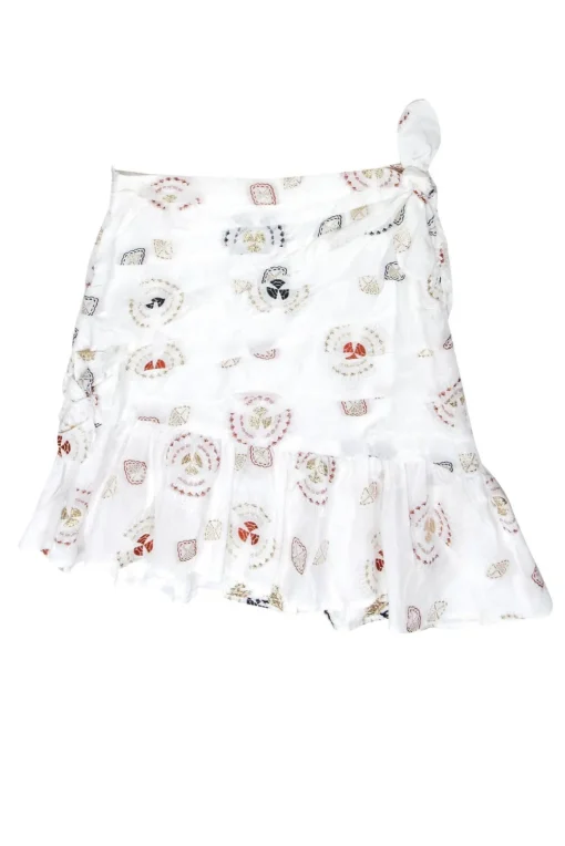 A.L.C. - White Ruched Miniskirt w/ Embroidery Sz 2