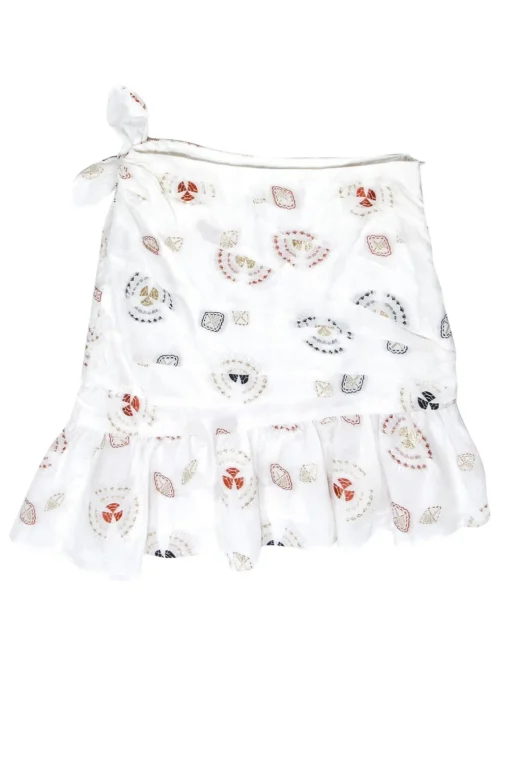 A.L.C. - White Ruched Miniskirt w/ Embroidery Sz 2
