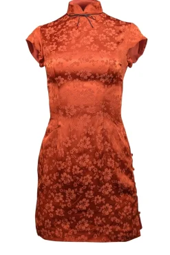 Alexa Chung - Burnt Orange Floral Print Silk Blend Dress Sz 2