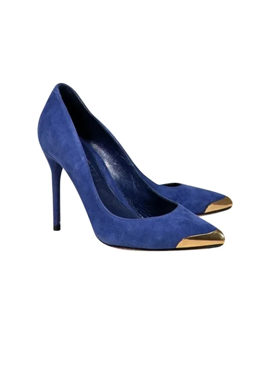 Alexander McQueen - Blue Suede w/ Gold Toe Basic Pumps Sz 6