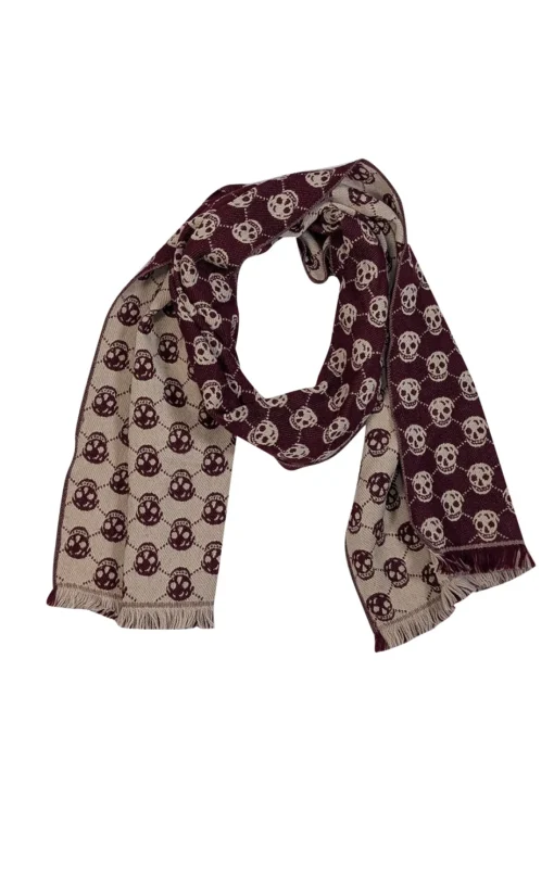 Alexander McQueen - Maroon & Beige Skull Print Scarf