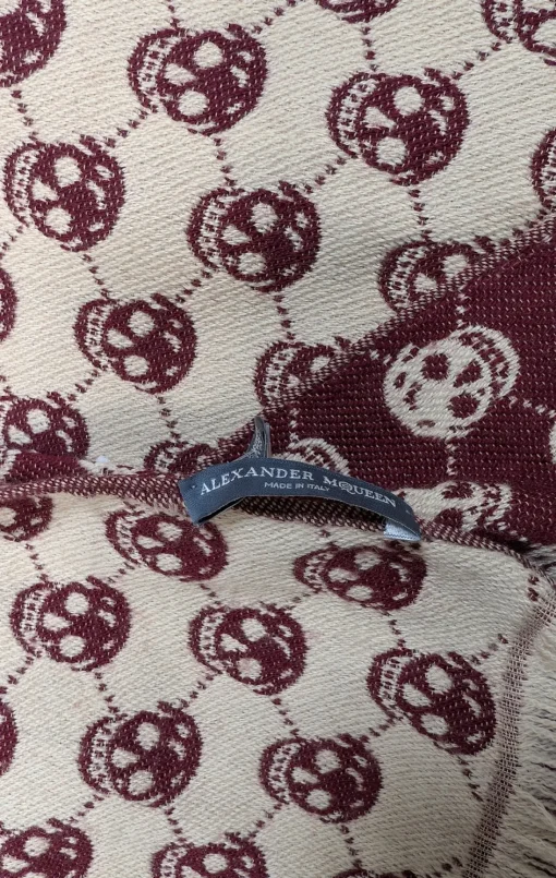 Alexander McQueen - Maroon & Beige Skull Print Scarf