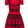 Alexander McQueen - Red & Black Floral Print Knit Short Sleeve Dress Sz S