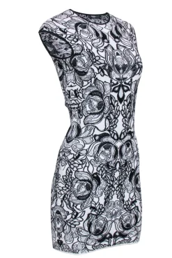 Alexander McQueen - White & Black Sleeveless Wool Blend Printed Dress Sz S