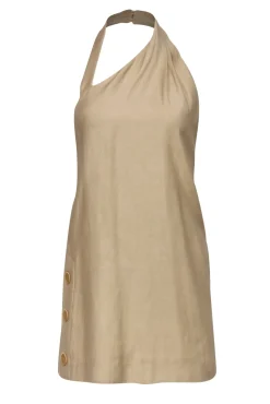 Alexis - Beige Linen Blend Mini "Janell" Halter Dress Sz XS