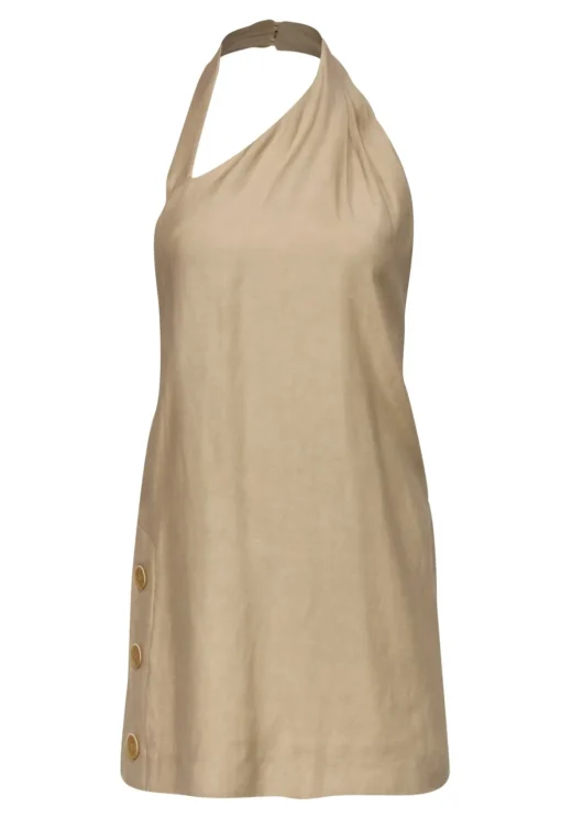 Alexis - Beige Linen Blend Mini "Janell" Halter Dress Sz XS
