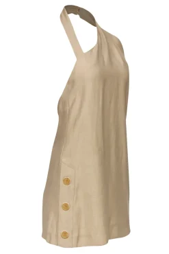 Alexis - Beige Linen Blend Mini "Janell" Halter Dress Sz XS