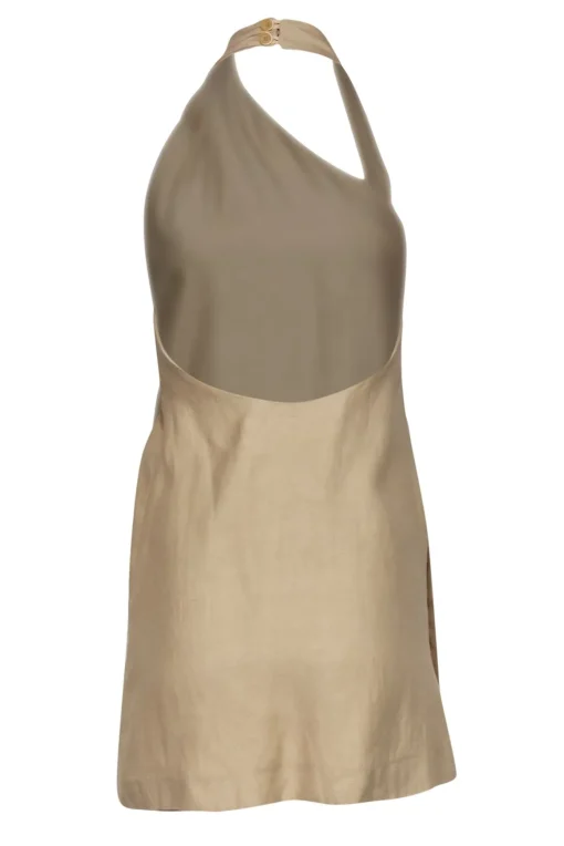 Alexis - Beige Linen Blend Mini "Janell" Halter Dress Sz XS