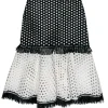 Alexis - Black & White Colorblocked Eyelet A-Line Skirt w/ Fringe Sz XS