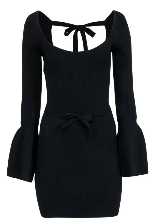 Alexis - Black Knit Tie-Back Long Sleeve Dress Sz M