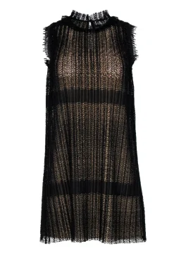 Alexis - Black Pleated Lace Shift Dress Sz XS