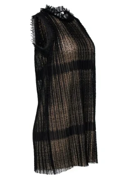 Alexis - Black Pleated Lace Shift Dress Sz XS