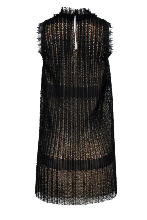 Alexis - Black Pleated Lace Shift Dress Sz XS
