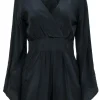 Alexis - Black Silk Romper w/ Bell Sleeves Sz M