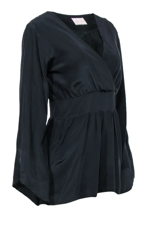 Alexis - Black Silk Romper w/ Bell Sleeves Sz M