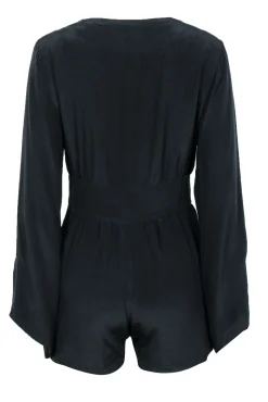 Alexis - Black Silk Romper w/ Bell Sleeves Sz M