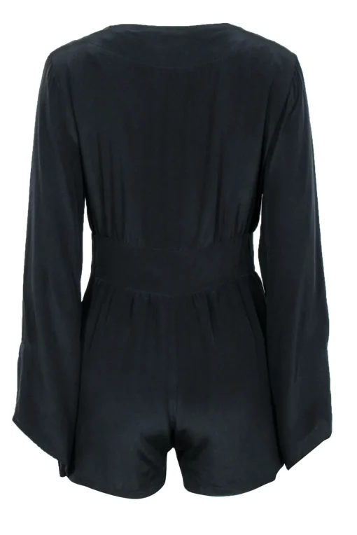 Alexis - Black Silk Romper w/ Bell Sleeves Sz M