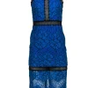 Alexis - Blue & Black Lace Fitted Mock Neck Maxi Dress Sz S