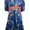 Alexis - Blue w/ Salmon & White Floral Print Ruffled Mini Dress Sz M