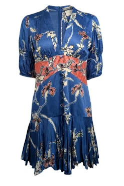 Alexis - Blue w/ Salmon & White Floral Print Ruffled Mini Dress Sz M