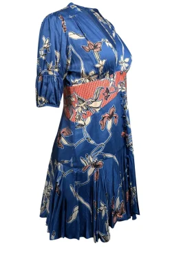 Alexis - Blue w/ Salmon & White Floral Print Ruffled Mini Dress Sz M