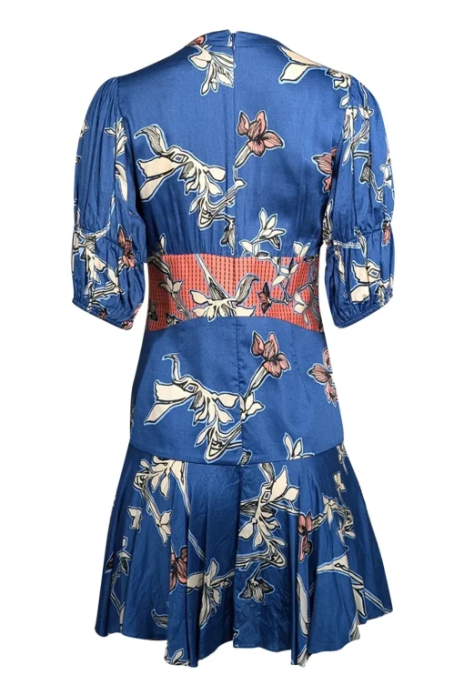 Alexis - Blue w/ Salmon & White Floral Print Ruffled Mini Dress Sz M
