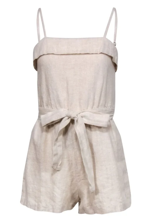 Alice & Olivia - Beige Sleeveless Belted Linen Romper Sz 2