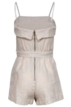Alice & Olivia - Beige Sleeveless Belted Linen Romper Sz 2