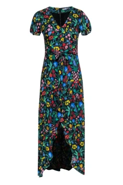 Alice & Olivia - Black & Multi Color Floral Print Hi-Low Wrap Dress Sz 2