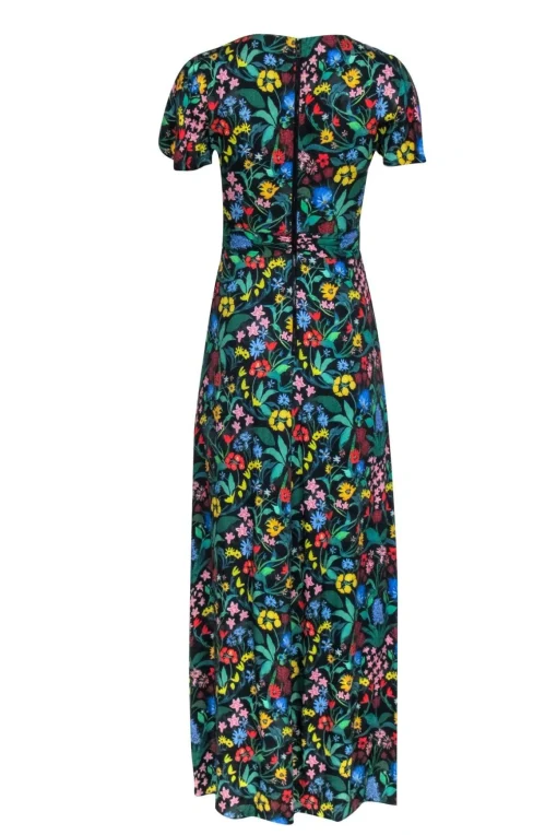 Alice & Olivia - Black & Multi Color Floral Print Hi-Low Wrap Dress Sz 2