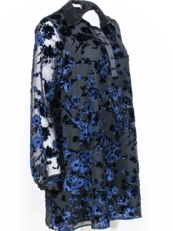 Alice & Olivia - Black & Navy Velvet Floral Pattern Shift Dress Sz 6