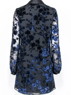 Alice & Olivia - Black & Navy Velvet Floral Pattern Shift Dress Sz 6