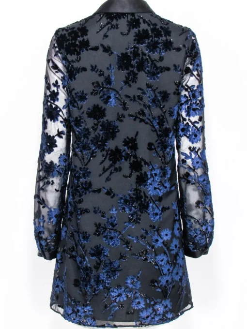 Alice & Olivia - Black & Navy Velvet Floral Pattern Shift Dress Sz 6