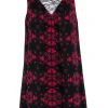 Alice & Olivia - Black & Red Floral Print Sleeveless Shift Dress w/ Lace Middle V Sz 6