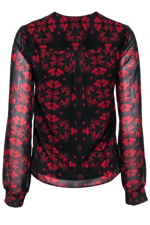 Alice & Olivia - Black & Red Floral Print Long Sleeve Blouse Sz S