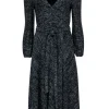 Alice & Olivia - Black & Silver Metallic Long Sleeve Waist Tie Dress Sz 8