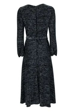 Alice & Olivia - Black & Silver Metallic Long Sleeve Waist Tie Dress Sz 8