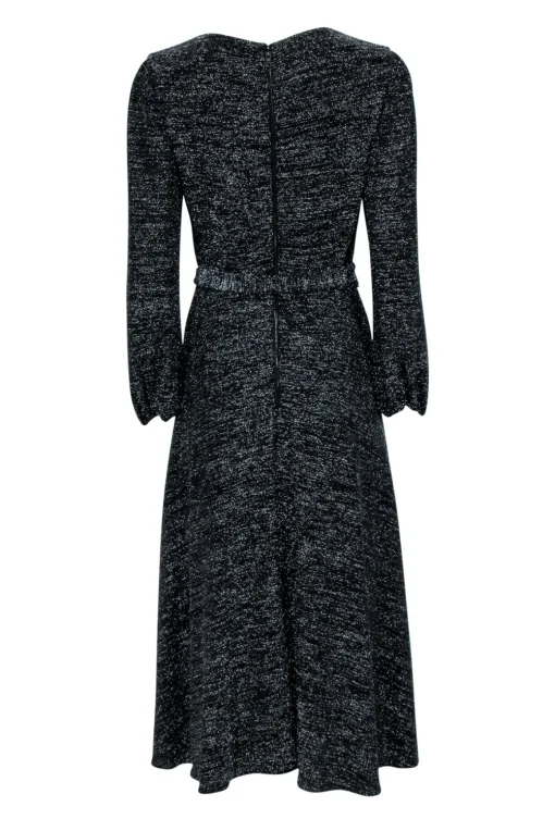 Alice & Olivia - Black & Silver Metallic Long Sleeve Waist Tie Dress Sz 8