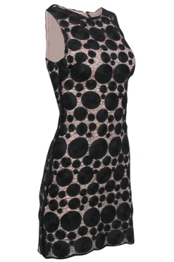 Alice & Olivia - Black Circle Embroidered Mesh Overlay Dress Sz 0